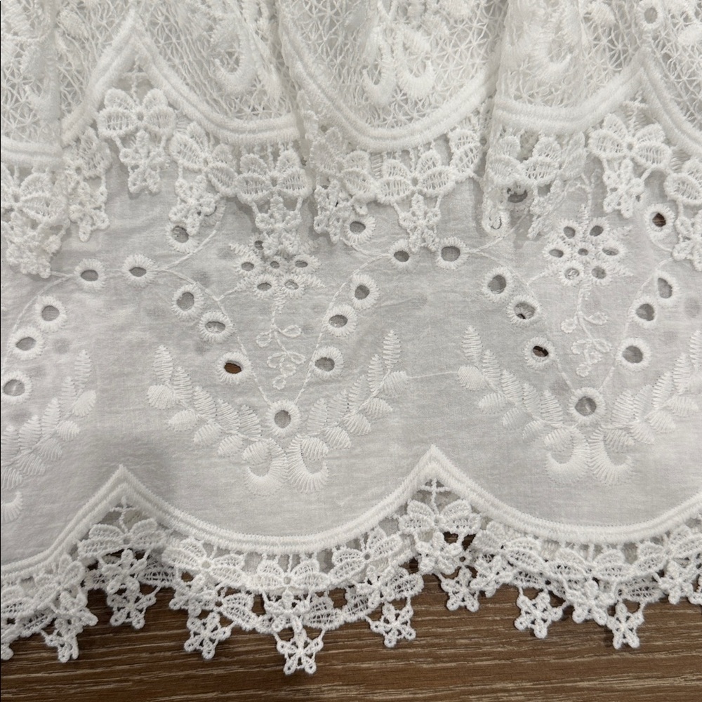 Zara White Eyelet Lace Crop Top Flutter Straps Scalloped Hem Boho Size L - Picture 6 of 6